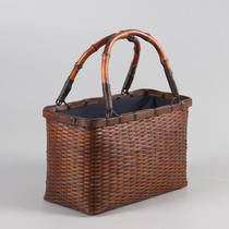 Antique handmade bamboo woven small bamboo bag literati literary and artistic Hand bag lady carrying bag tea set storage travel bag