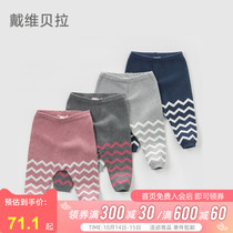 David Bella childrens pants wool pants baby autumn and winter foreign-striped knitted pants for girls trousers wool pants warm