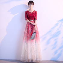 Evening dress dress womens national day new aura Queen red long temperament banquet host chorus performance