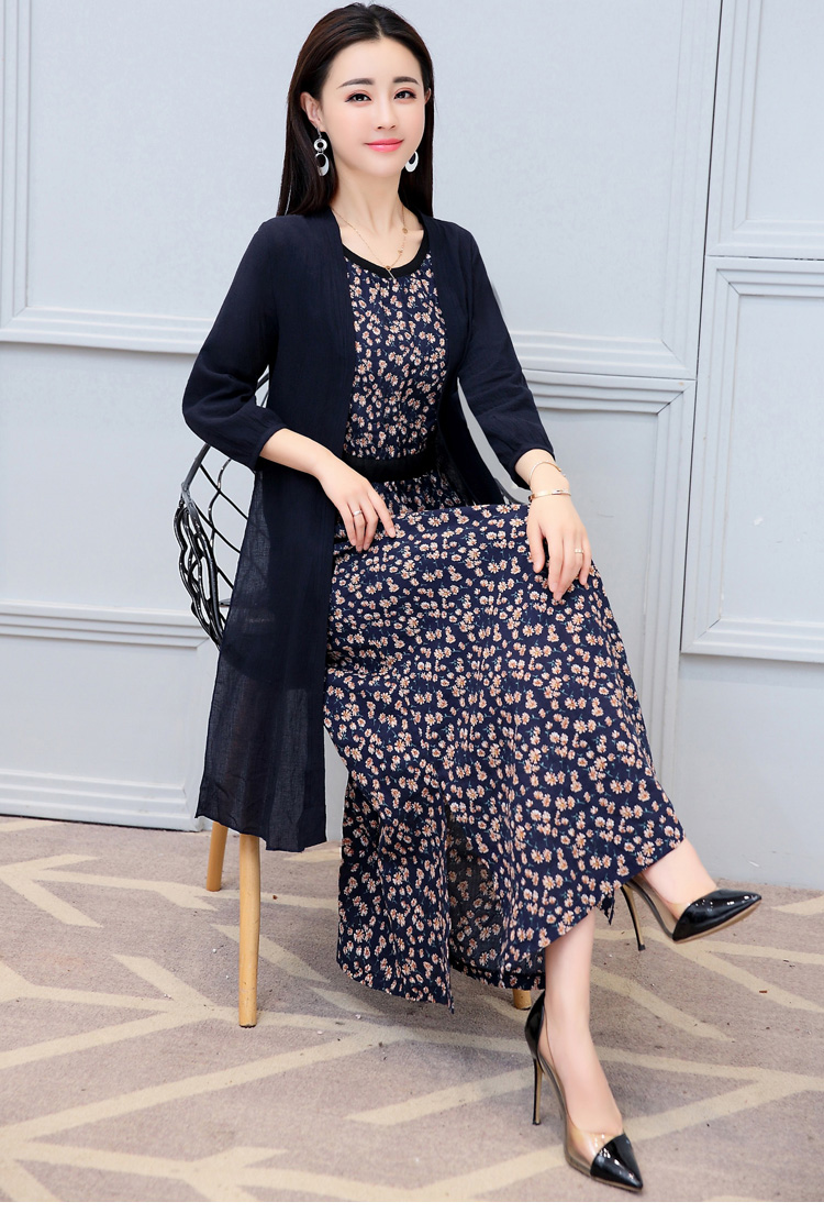 棉麻连衣裙女中长款2018新款女春装韩版时髦套装裙两件套过膝长裙图片