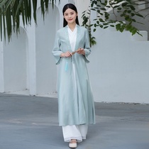 Chinese style Tang suit modern Hanfu improvement daily womens summer lace embroidery Chinese top Zen tea dress womens clothing