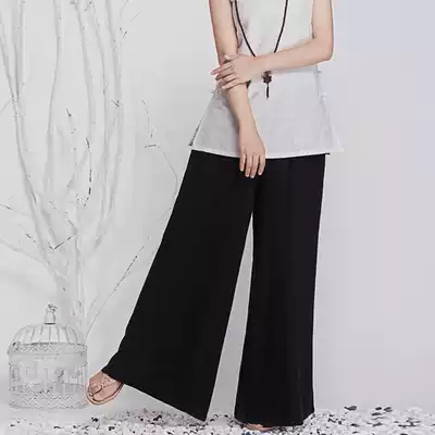 Spring and Autumn Chinese style cotton loose wide leg pants trousers women linen pants National retro art fan tea clothing women's clothing