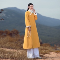 Tang suit improved Hanfu woolen coat coat womens Chinese style buckle cheongsam top Chinese style Zen retro womens clothing