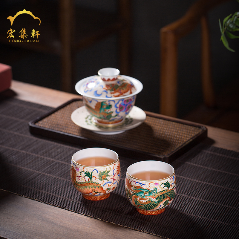 Jingdezhen ceramic kung fu tea set hand - made ceramic sample tea cup high - end wire inlay enamel see CPU master cup single CPU