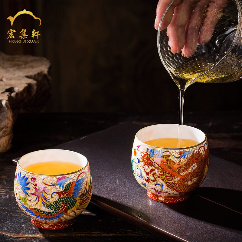 Ceramic cups master cup single cup pure manual colored enamel paint longfeng meditation cup jingdezhen noggin kung fu