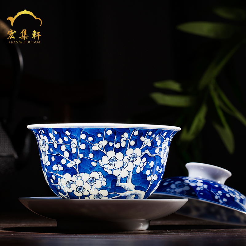 Ancient bowl tureen large jingdezhen ceramic cups three only blue and white ice bowl hand - made mei tureen kung fu