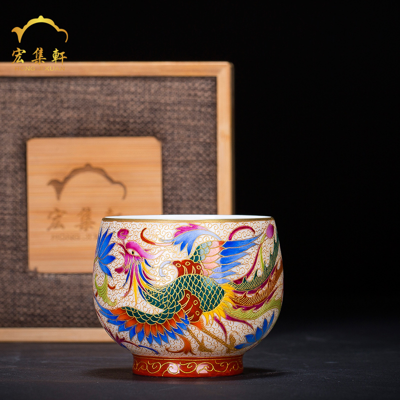 Ceramic cups master cup single cup pure manual colored enamel paint longfeng meditation cup jingdezhen noggin kung fu