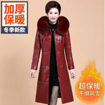 Mother 40-year-old leather down jacket female long knee 2021 Winter Dress sheepskin real fox fur collar leather jacket