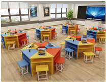 Kindergarten School Fine Arts Course Table and Chair Elementary Student Hexagonal Painting Training Combination Table