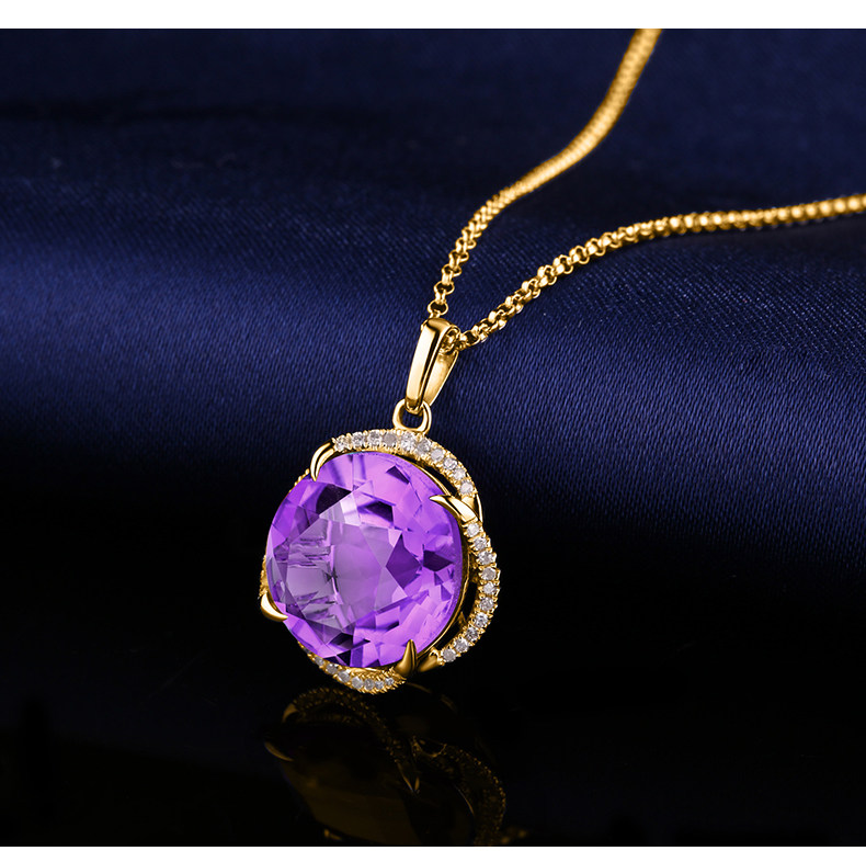 蜜安琪 5克拉天然彩宝 紫水晶吊坠 8.35分钻石镶嵌 珠宝项链女