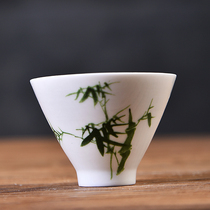 New Chinese retro kung fu tea set accessories tea cup tea bowl plum rice orchid bamboo chrysanthemum hand-painted white porcelain bucket Cup Bowl Cup