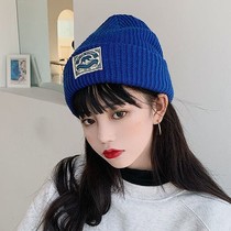 Klein blue wool hat women's knitted hat in autumn and winter Korean students Joker melon skin hat net red hip hop cold hat