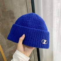 Klein blue melon skin hat autumn and winter solid color Korean ins men and women Joker knitted main hat casual wool hat