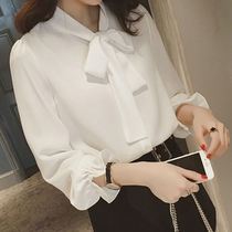 Chiffon shirt long sleeve temperament bow size shirt beautiful base shirt foreign style fashion White spring and autumn