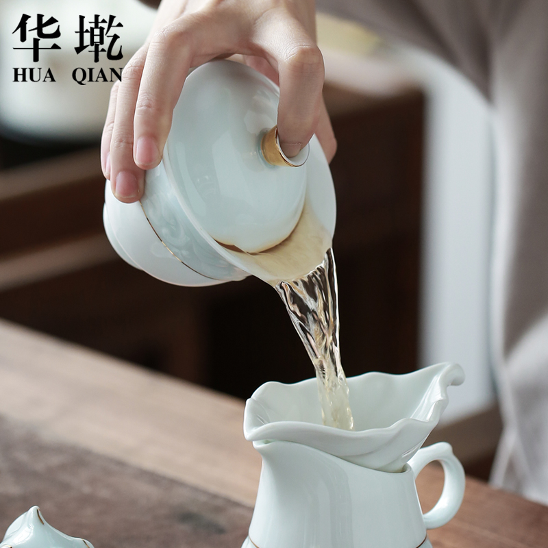 China Qian kung fu tea set hand - made paint tureen three tea tea accessories network ceramic teapot to make tea bowl bowl)