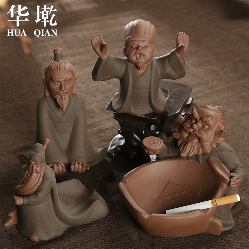 China Qian see colour sand pottery tea pets play kongming duke guan zhang fei, liu kung fu tea bijia tea tray was furnishing articles characteristics