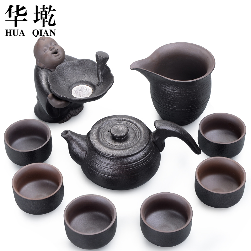 China Qian kung fu tea set suit Japanese household black pottery teapot tea cups) a complete set of ceramic gift boxes