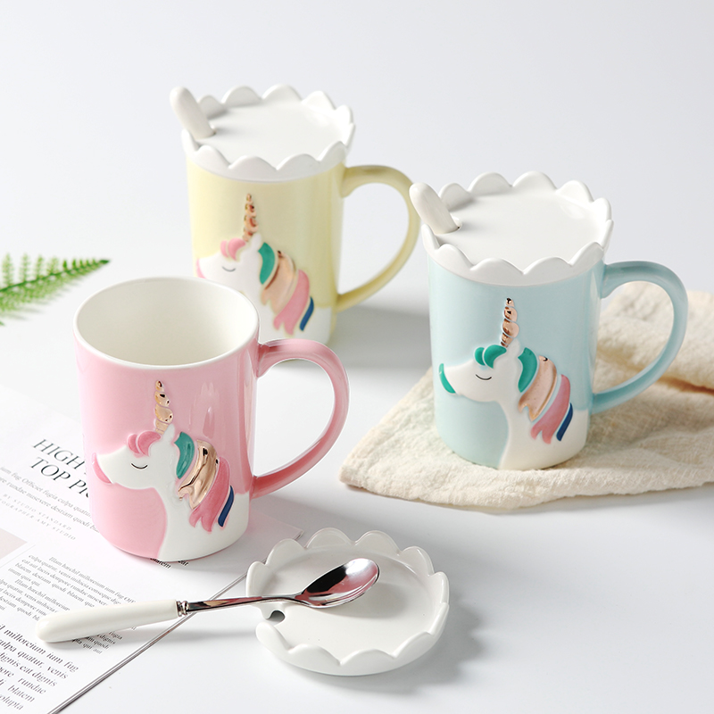 The Ins Nordic style, creative and lovely dream unicorn mugs high - capacity ceramic cup with lid to spoon