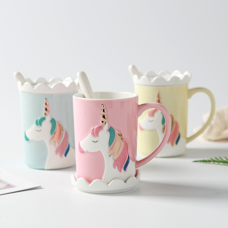 The Ins Nordic style, creative and lovely dream unicorn mugs high - capacity ceramic cup with lid to spoon