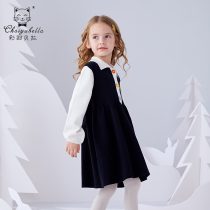 Girl dress 2021 autumn new childrens knitted skirt autumn long sleeve sweater dress spring and autumn girl
