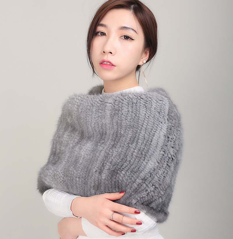 皇蝶莉 水貂编织皮草披肩 弹力大脖套貂毛围巾围脖两用礼服 女