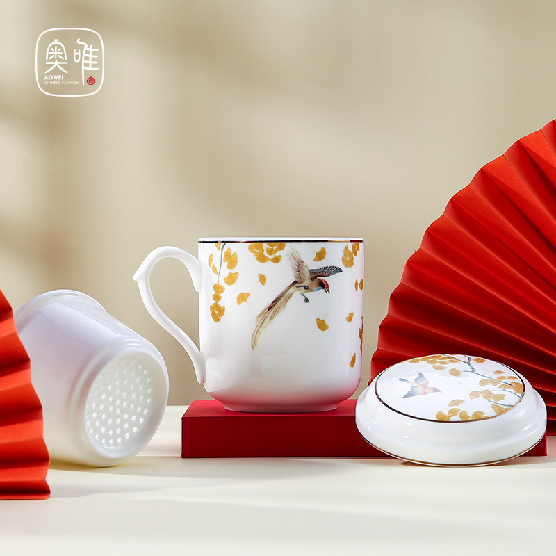 Mr Wei office cup single single cup with tea cups separation ceramic) with cover filter office of jingdezhen