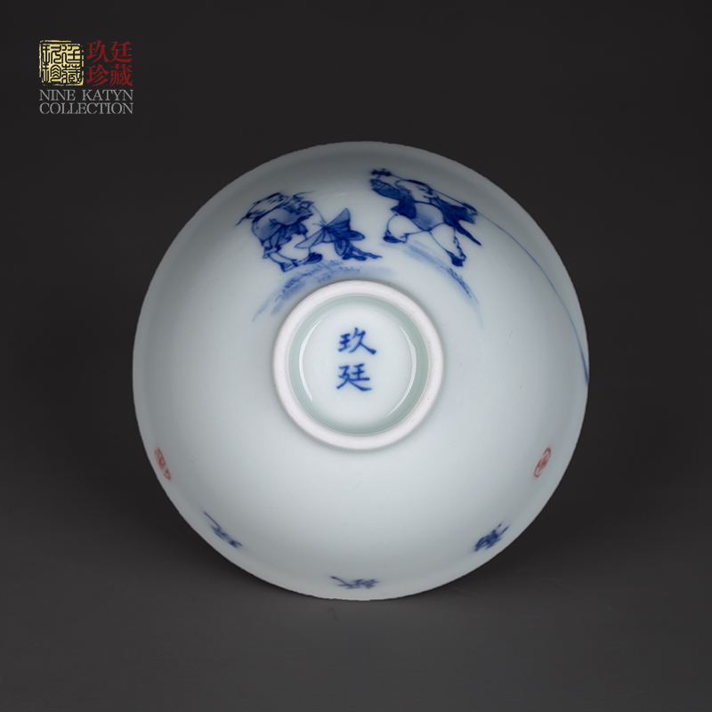 About Nine katyn manual archaize ceramic cups jingdezhen blue and white glaze hand - made color kung fu tea set sample tea cup under single CPU