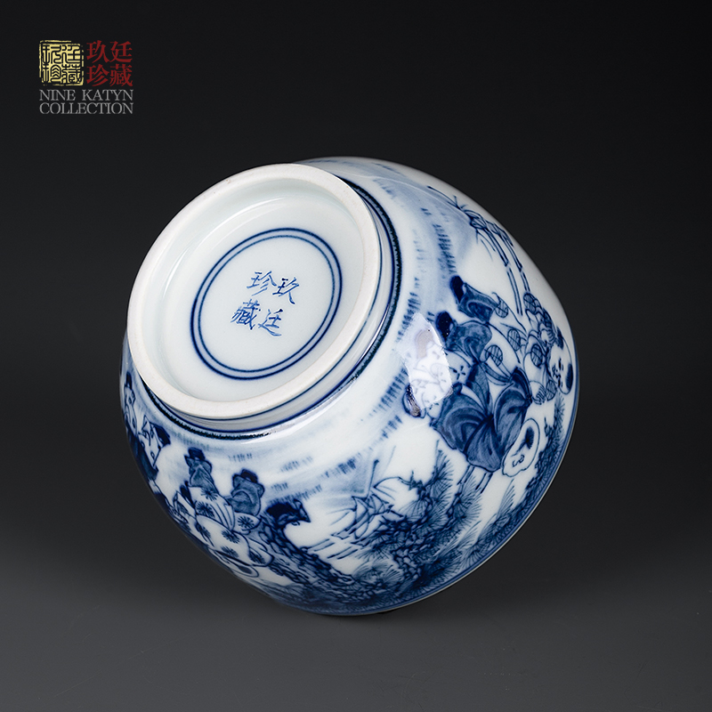 Nine at the antique blue baby play host of jingdezhen ceramics by hand kung fu tea set sample tea cup individual single CPU