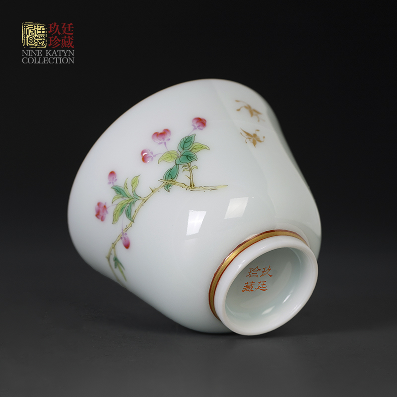 About Nine katyn hand - made ceramic single CPU jingdezhen hand colored enamel cup sample tea cup kung fu small cup cup bell