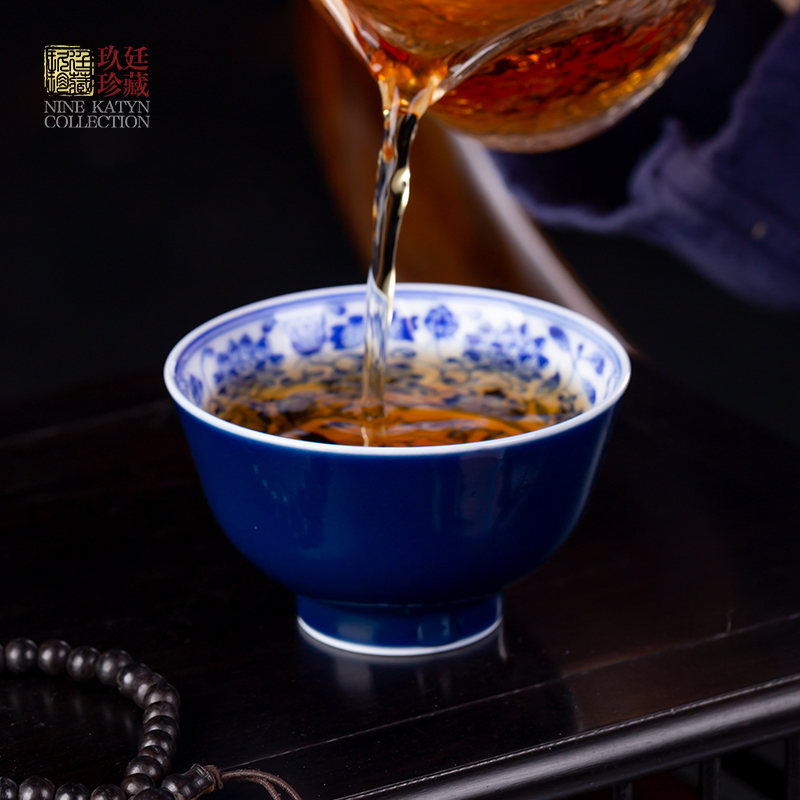 Nine at jingdezhen kung fu tea set teacups hand - made ji blue sheet glass ceramic sample tea cup cup small masters cup