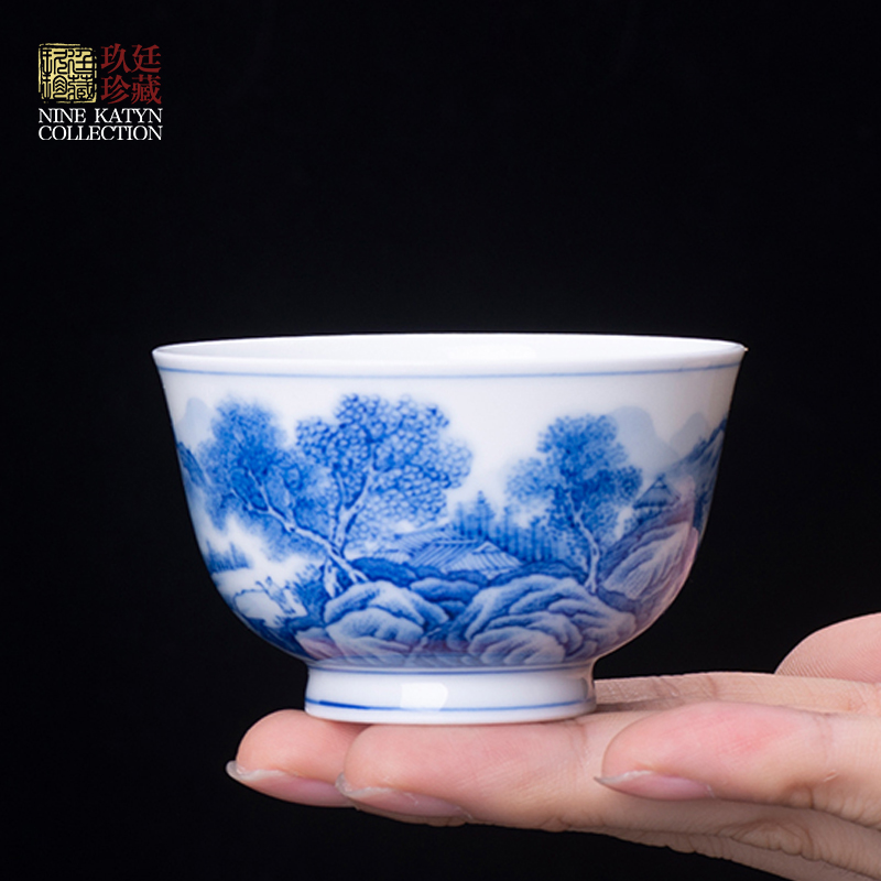 Nine at the blue and white porcelain tea sets of jingdezhen ceramic kung fu tea cup single CPU manually individual cup sample tea cup host