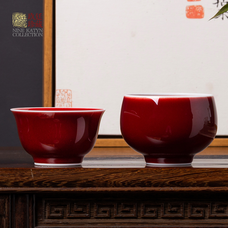 Nine red glaze of katyn lang up master kung fu tea set ruby red cup of jingdezhen ceramics glaze teacup pressure hand of individual single CPU