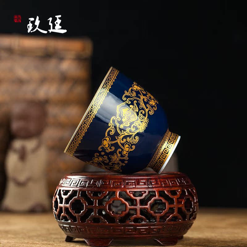 Jingdezhen ceramic kung fu ji blue hand - made teacup principal bound branch lotus tea sample tea cup individual CPU master CPU