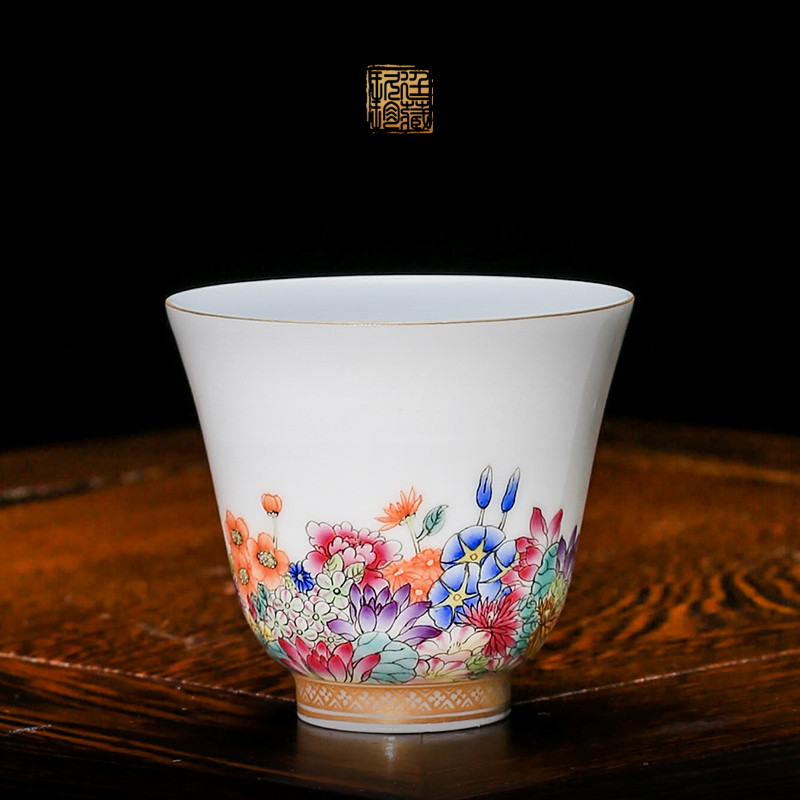 Nine at jingdezhen hand - made ceramic cup by hand kung fu tea cups individual bowl sample tea cup gift porcelain flowers solitary cup