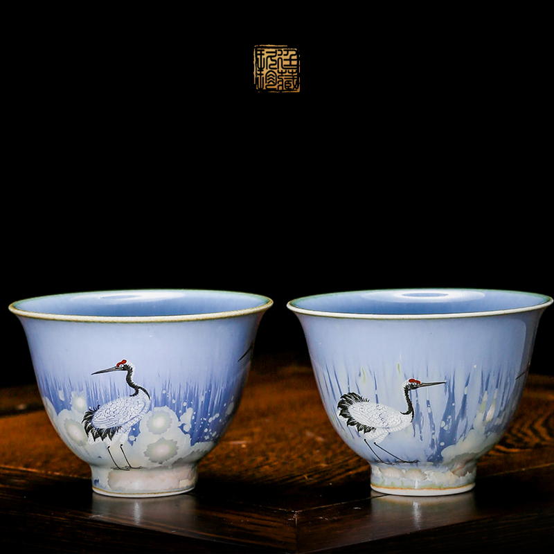 Jingdezhen ceramics by hand kung fu tea cups variable glaze glaze colored enamel crane, small single individual tea cups