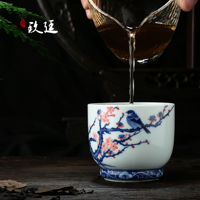 About Nine katyn manual master cup of jingdezhen blue and white glaze hand - made kung fu tea set the color of a cup of tea cups