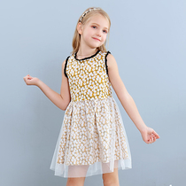 Girls dress in dress Xia 2021 mid-child girl girl male mesh dress 8 year old 4 foreign air mesh red crushed flower pure cotton skirt