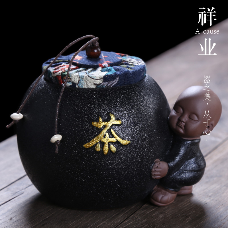 Auspicious industry ceramic seal tea pot restoring ancient ways employed in domestic large tea accessories moisture storage POTS