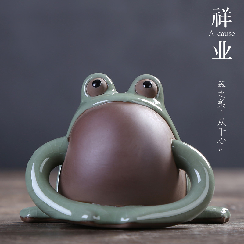 Auspicious industry elder brother up slicing can raise tea pet frog coarse pottery its handicraft furnishing articles stone tea tea accessories