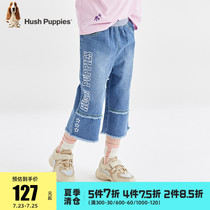 Leisure walk childrens clothing girls jeans 2021 summer new childrens three-point pants wide-leg pants shorts