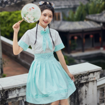 Qingyi song original daily improvement Han element butterfly embroidery short sleeve long short skirt academic style student team clothing