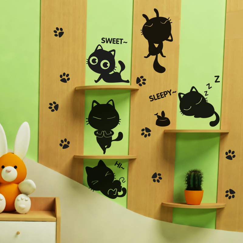 可移除墙贴纸贴画创意客厅卧室玻璃墙壁卡通动物猫咪自粘儿童房间产品展示图2