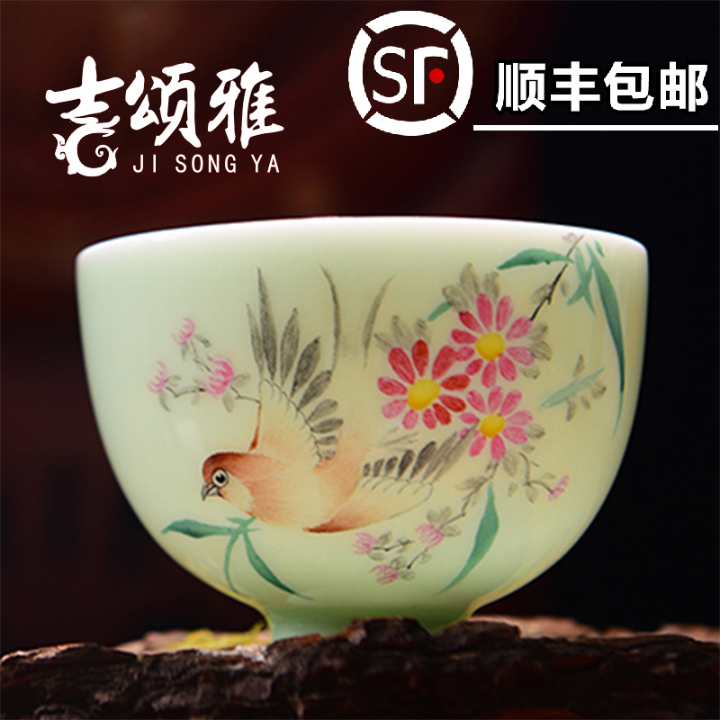 Hand made tea sets jingdezhen blue glaze glaze color painting of flowers and a cup of tea cups on single CPU master cup JinHe sample tea cup