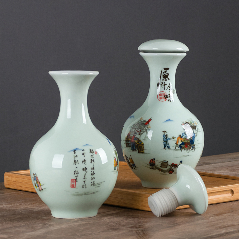 Jingdezhen ceramic bottle is empty bottle with cover household 1 catty 2 jins of three jin of 5 jins of 10 jins SanJiu jars with gift box