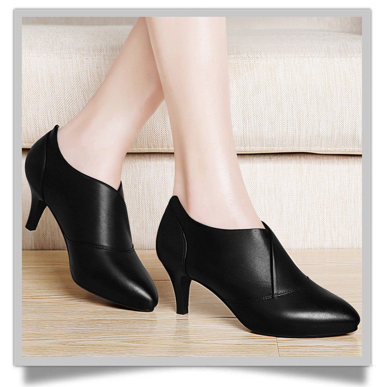 欧美尖头细跟单鞋2017新款深口小皮鞋百搭高跟鞋春季性感夜店女鞋