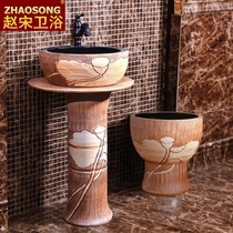 Outdoor wash basin balcony column washbasin household ceramic floor-standing integrated courtyard villa column Basin