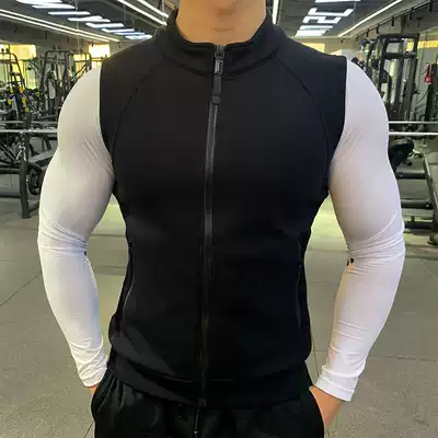 Sports coat men thick plus velvet warm vest running fitness training clothes slim waistcoat personal trainer work clothes