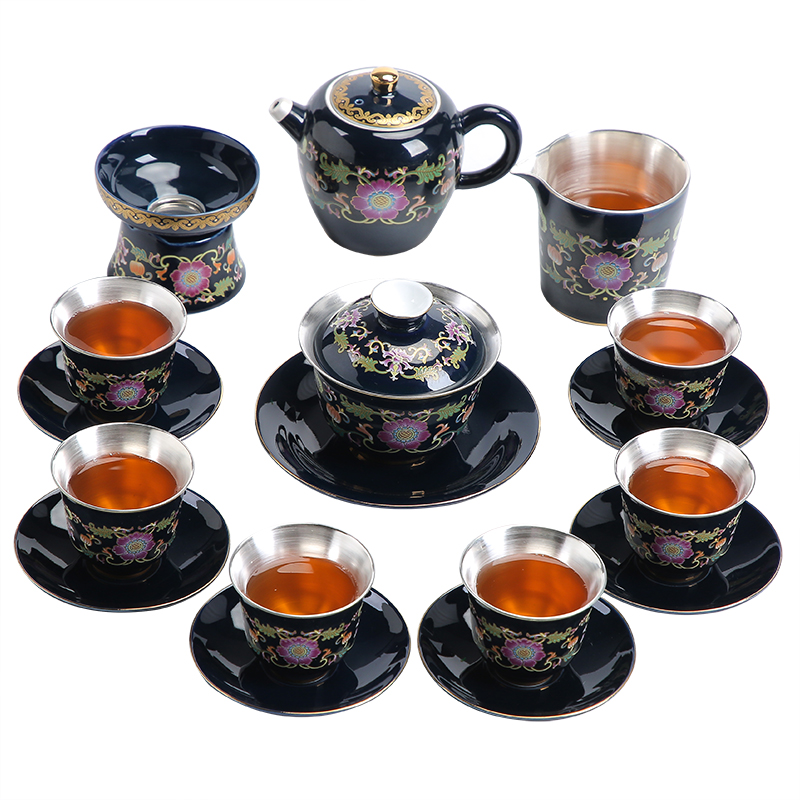 RuHuaShiJin tasted silver gilding kung fu tea sets jingdezhen ceramic tea set home office gift tea set the teapot