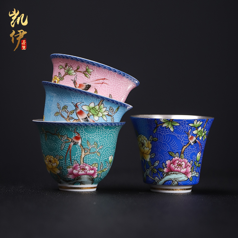 Silver colored enamel coppering. As the sample tea cup 999 sterling Silver cup of jingdezhen ceramic kung fu tea masters cup tea cups