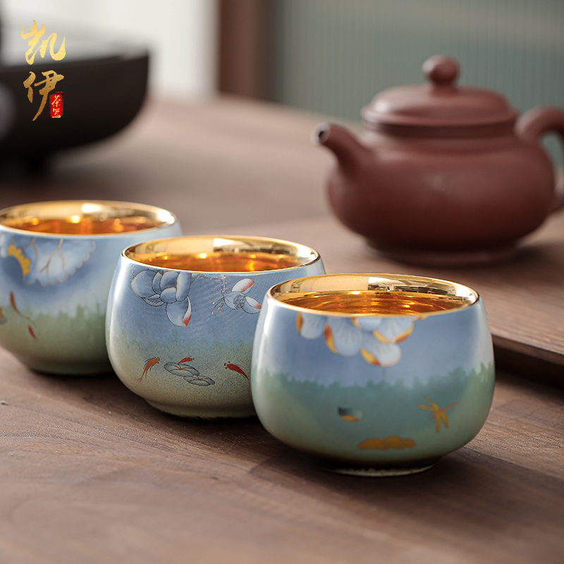 Gold light LuSen large sample tea cup of jingdezhen ceramic masters cup of kung fu tea tea cups of tea Gold cup